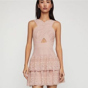 BCBGMaxArzia Alissa Nude Ruffled Lace Wcross Front Dress